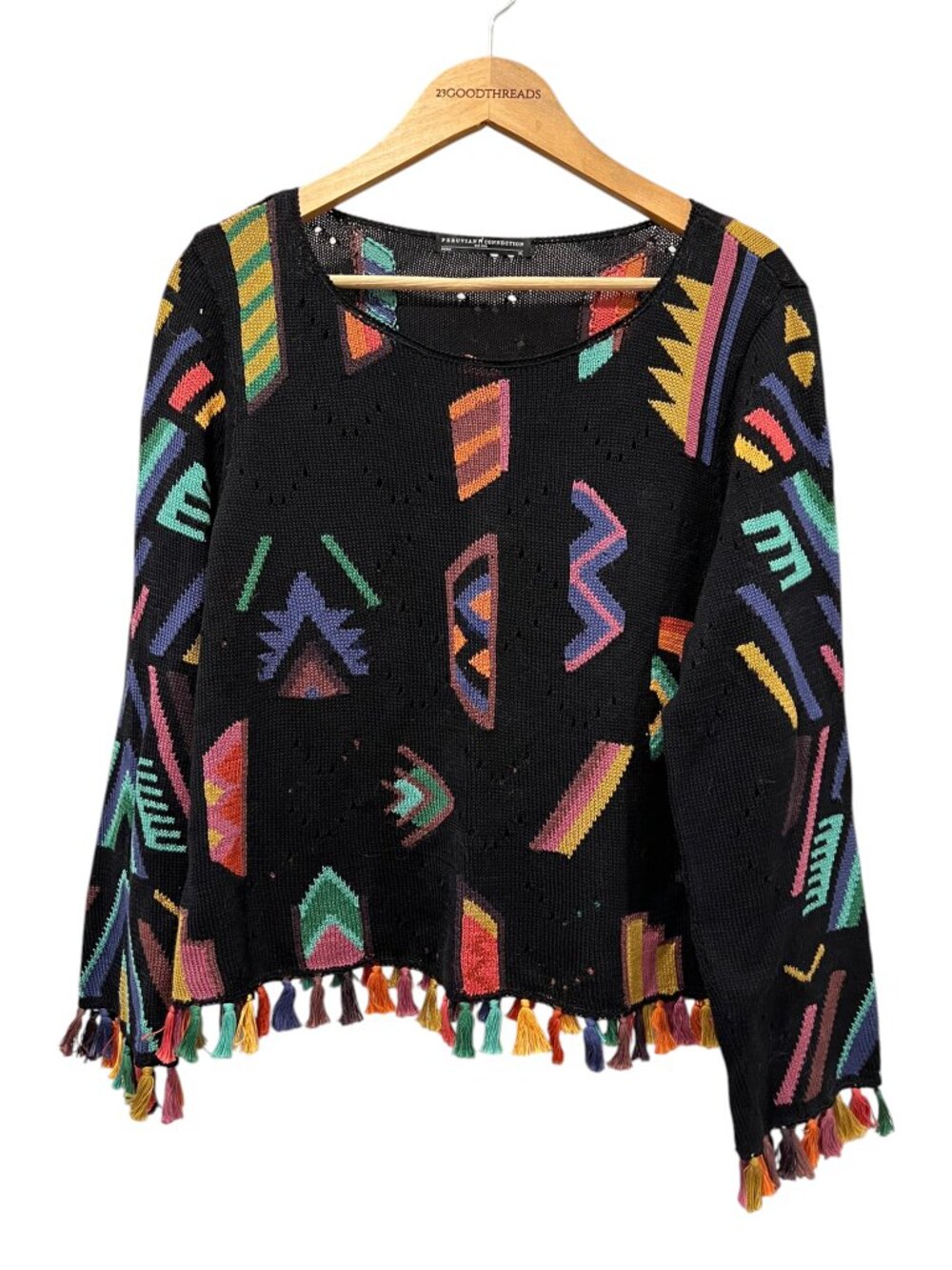Peruvian Connection 'Carnivale' Pullover Sweater, Black Multi, XL